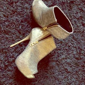 Party girl shimmer peep toe heels.